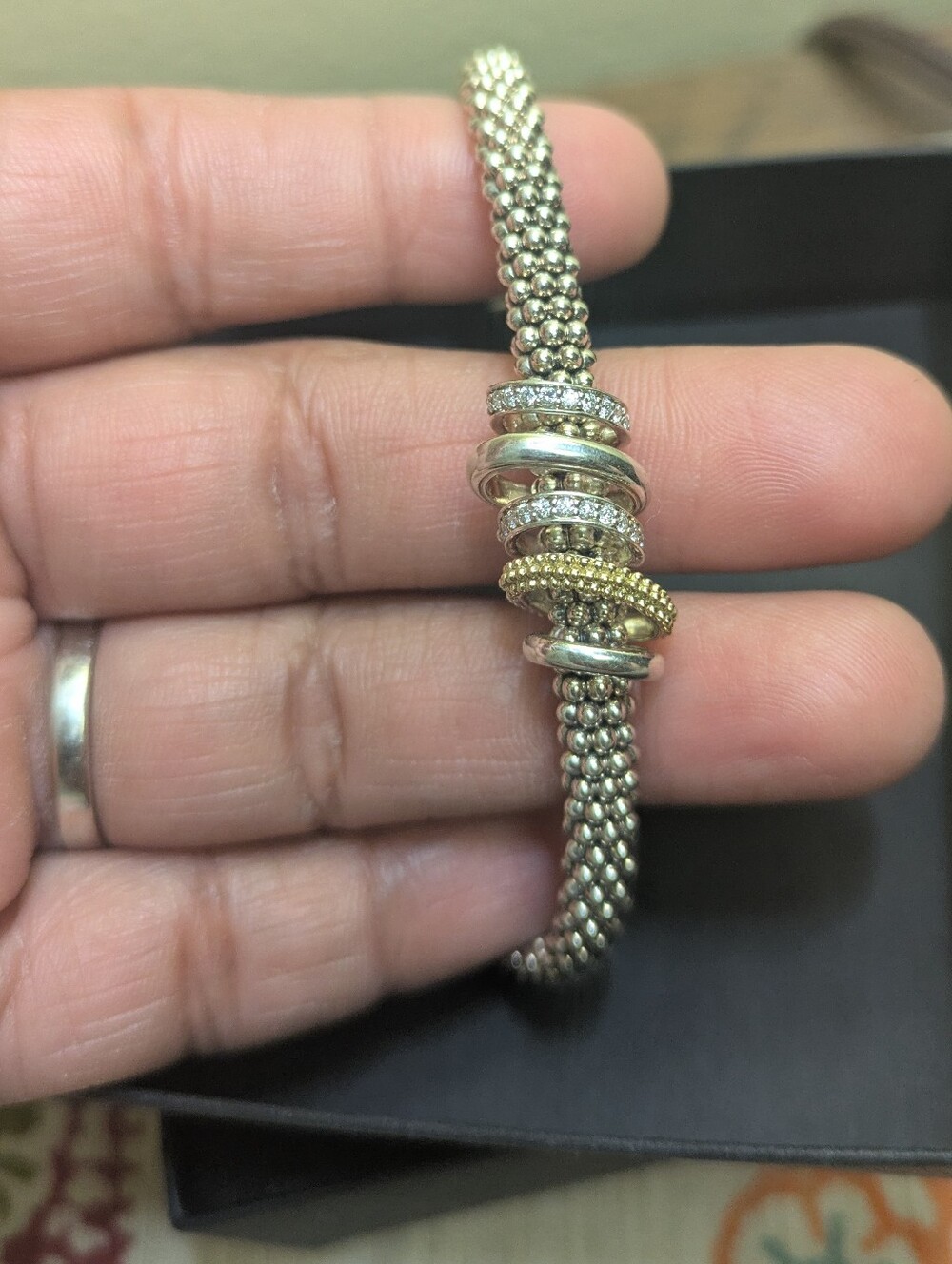 Two-Tone Five Ring Diamond Caviar Bracelet | 6mm - Picture 6 of 11